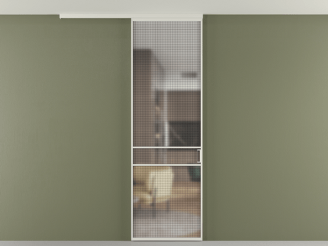 Перегородка Formato вдоль стены на потолок одностворчатая АЛПР 040.02 Алюминий Белый Декоративное стекло с сеткой "Mesh silver", триплекс, 6 мм Цена 771110 AMD | Volhovec