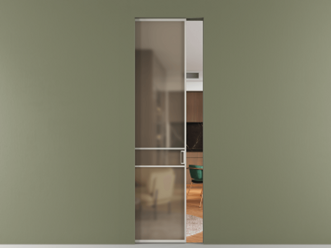 Перегородка Formato скрытый пенал 1 створка АЛПР 040.02 Алюминий тёплый серый Сатинированное бронзовое стекло, триплекс Цена 1047900 AMD | Volhovec