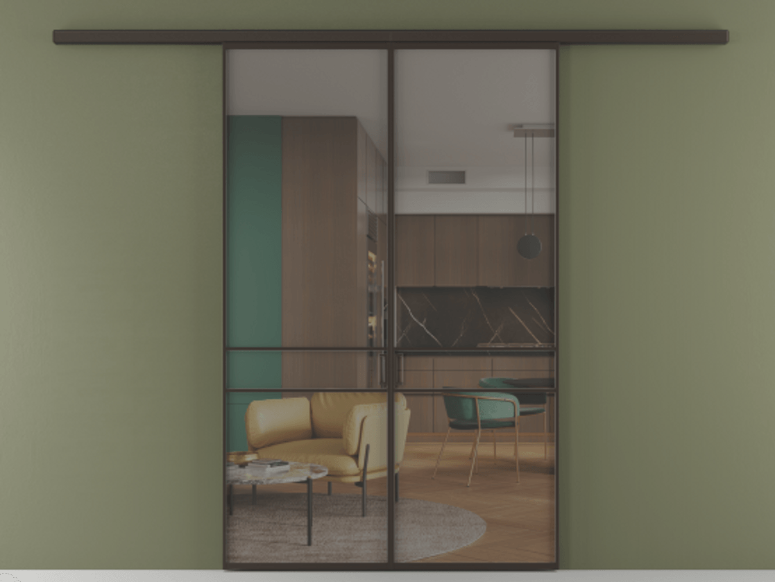 Перегородка Formato вдоль стены 2 створки АЛПР 040.02 Алюминий антрацит Прозрачное серое стекло, триплекс Цена 1571350 AMD | Volhovec