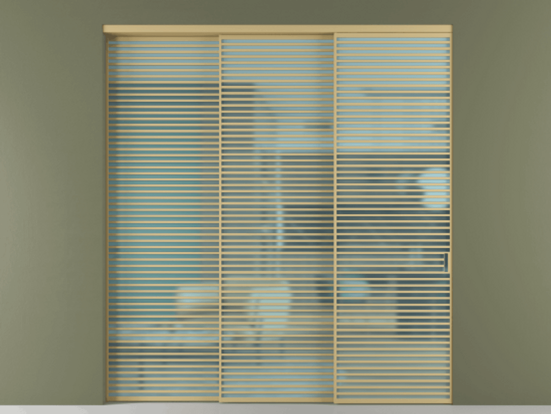 Перегородка Формато внутри проёма 3 створки с синхронным механизмом АЛПР 040.07 Золотой Сатинированное голубое стекло, триплекс Цена 3787400 AMD  | Volhovec