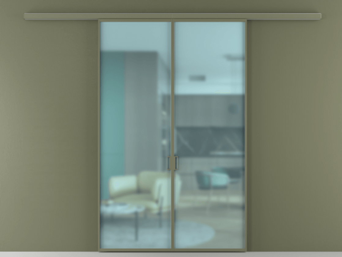 Перегородка Formato вдоль стены 2 створки АЛПР 040.01 Алюминий оливковый тёмный Сатинированное голубое стекло, триплекс Цена 1310500 AMD | Volhovec