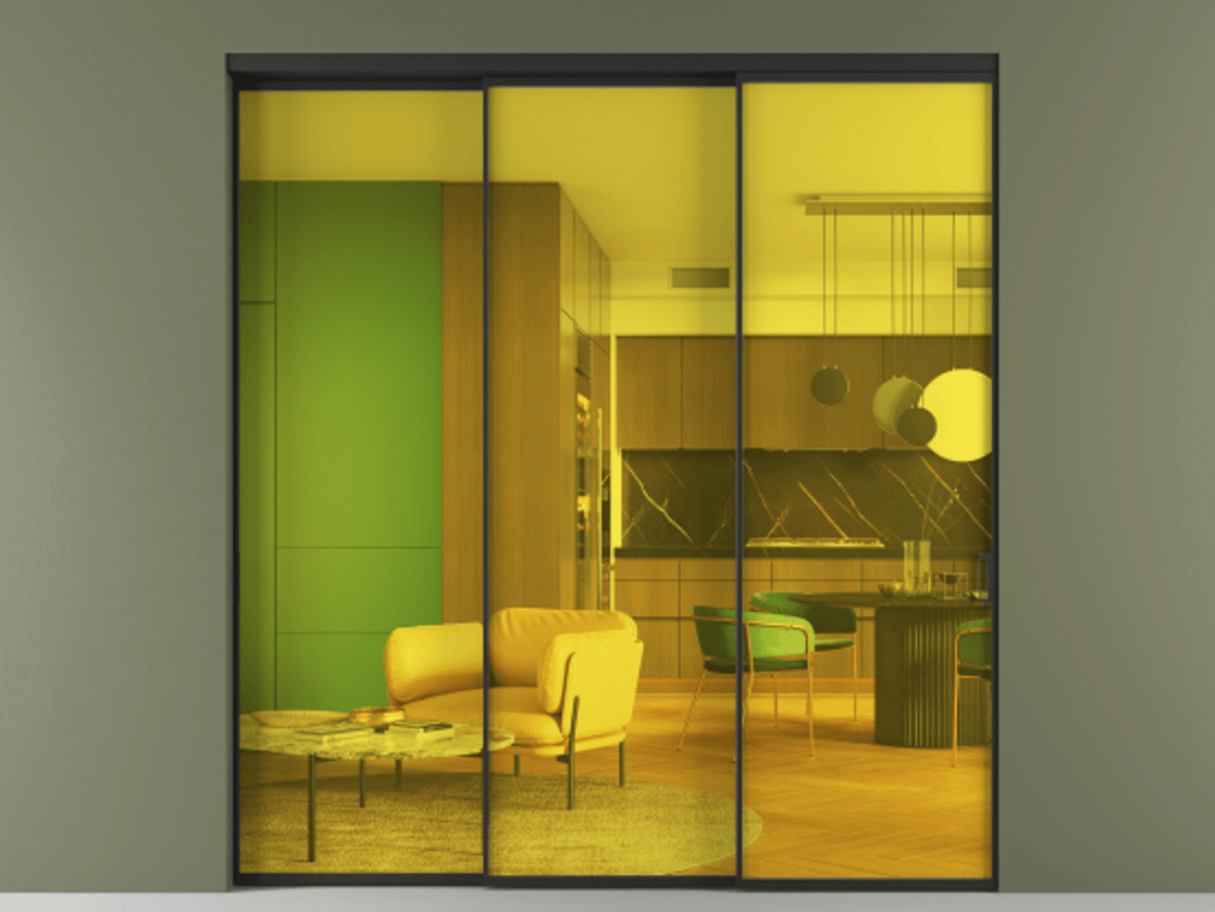 Перегородка Formato внутри проёма 3 створки с синхронным механизмом АЛПР 040.01 Алюминий Черный Прозрачное жёлтое стекло, триплекс Цена 2131900 AMD  | Volhovec