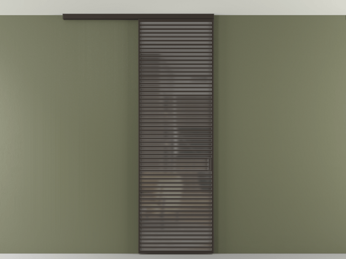 Перегородка Формато вдоль стены на потолок 1 створка АЛПР 040.07 Алюминий антрацит Сатинированное серое стекло, триплекс Цена 1262670 AMD | Volhovec