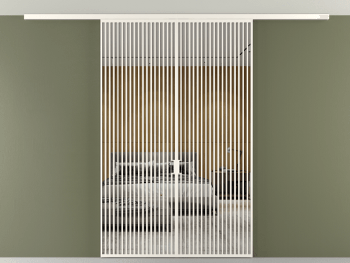 Перегородка Формато вдоль стены на потолок 2 створки АЛПР 040.06 Алюминий пудровый белый Двустороннее зеркало, триплекс , триплекс 6 мм Цена 2991100 AMD | Volhovec