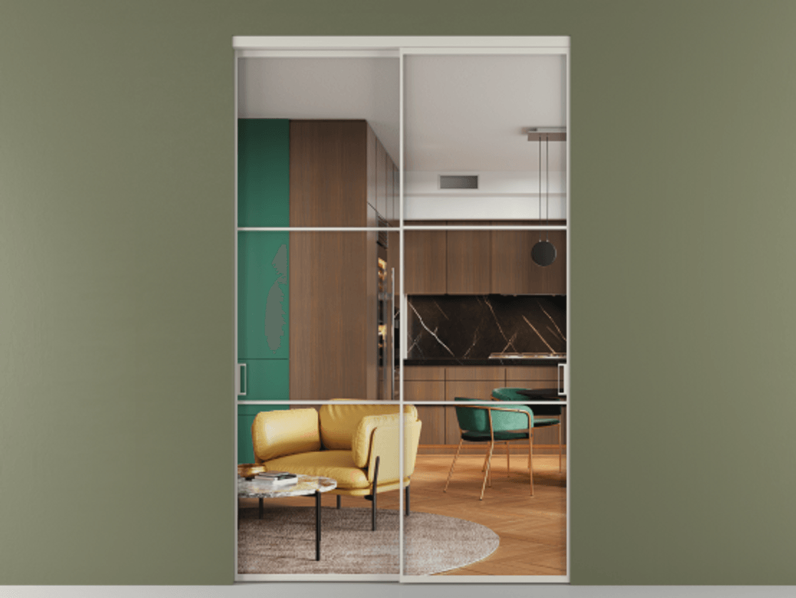 Перегородка Формато внутри проёма 2 створки АЛПР 040.03 Алюминий тёплый серый Прозрачное стекло "Кристал Вижн", калёное Цена 3225660 AMD  | Volhovec