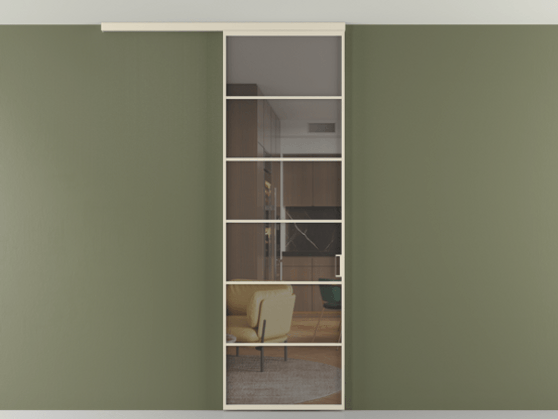 Перегородка Формато вдоль стены на потолок 1 створка АЛПР 040.04 Алюминий бежево-серый Прозрачное серое стекло, триплекс Цена 696610 AMD | Volhovec