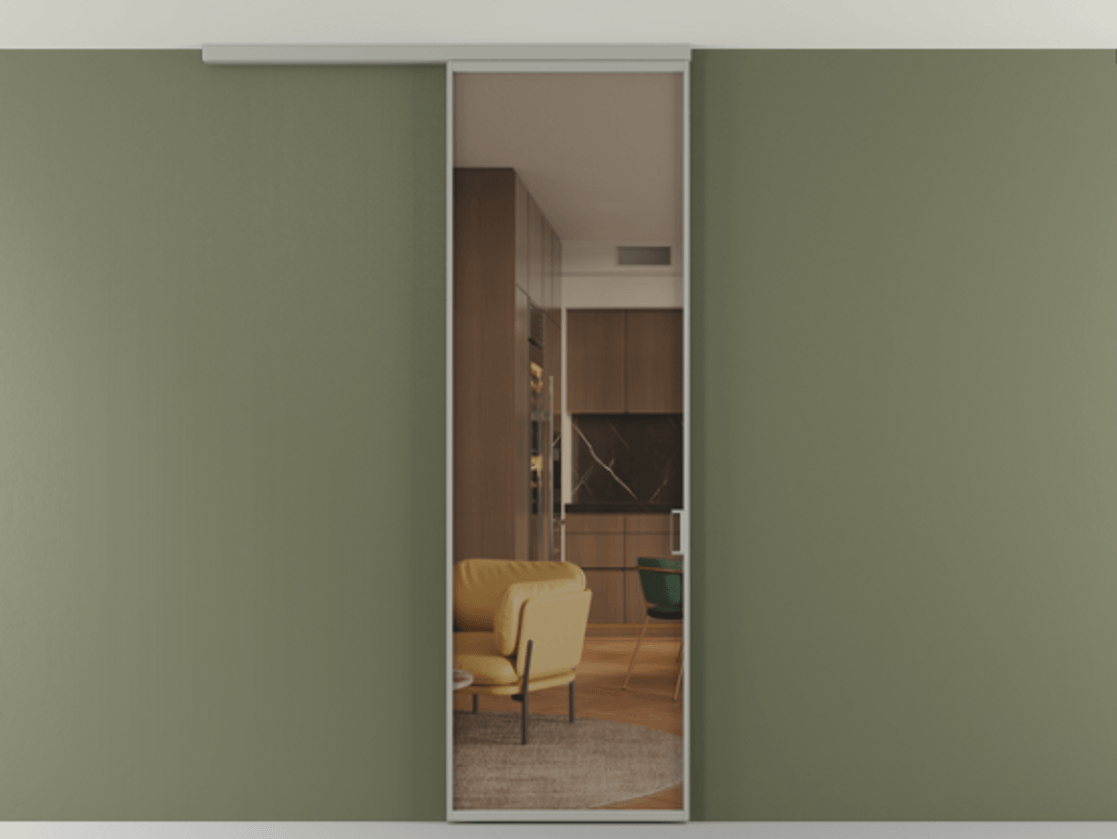 Перегородка Формато вдоль стены на потолок 1 створка АЛПР 040.01 Алюминий нейтральный серый Прозрачное бронзовое стекло, триплекс Цена 623170 AMD | Volhovec