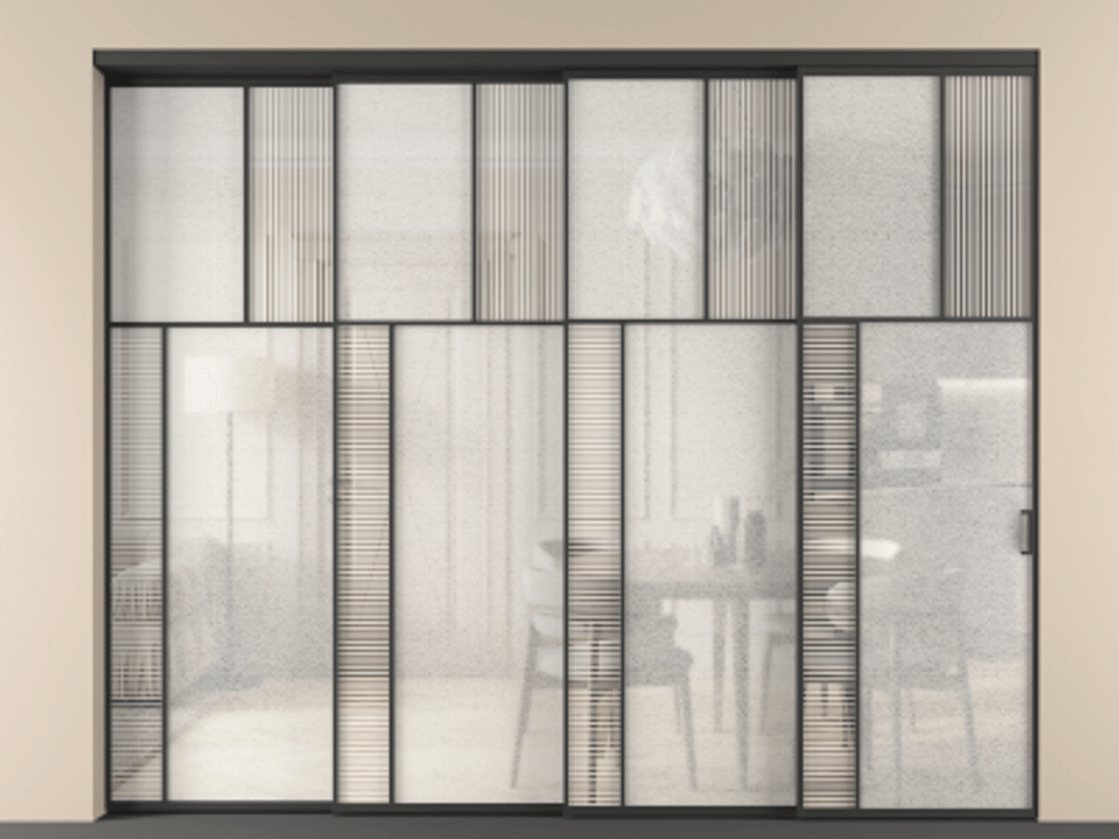 Перегородка Mosaic внутри проёма телескопик синхро 3 АЛПР 041.22 Алюминий Черный Рифлёное стекло "Дюна", триплекс, 6 мм + Фактурное стекло "Лёд", триплекс, 6 мм. Скрытый короб ЧЕР Цена 560220 ₽ . Фабрика дверей Волховец 8 (800) 551 43 19 Перегородка Mosaic внутри проёма телескопик синхро 3 АЛПР 041.22 Алюминий Черный Рифлёное стекло "Дюна", триплекс, 6 мм + Фактурное стекло "Лёд", триплекс, 6 мм Цена 560220 ₽ | Volhovec