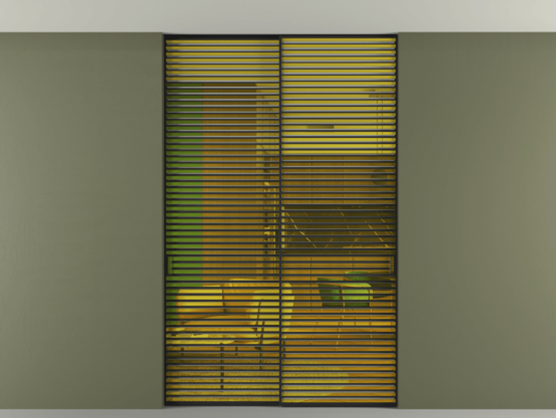 Перегородка Formato внутри проёма скрытое крепление в потолок 2 створки АЛПР 040.07 Алюминий Черный Прозрачное жёлтое стекло, триплекс Цена 2672100 AMD | Volhovec