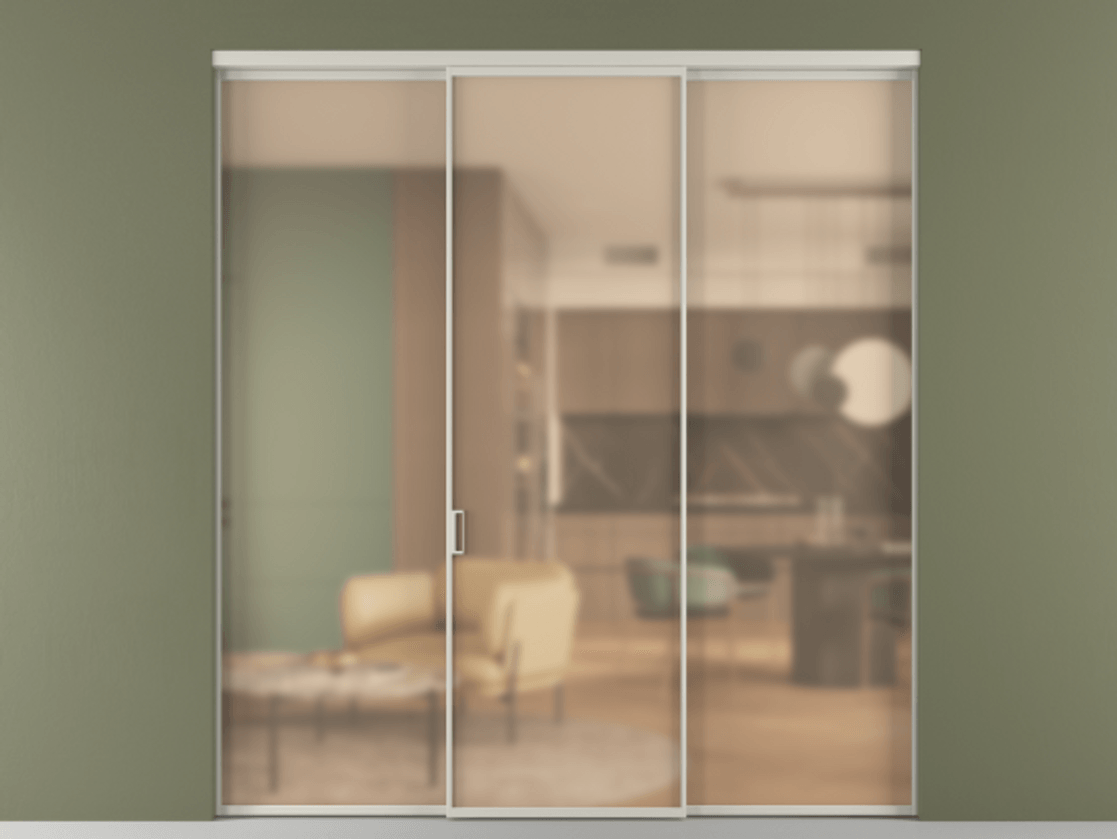 Перегородка Formato внутри проёма 3 створки АЛПР 040.01 Алюминий тёплый серый Сатинированное оранжевое стекло, триплекс Цена 1870800 AMD | Volhovec