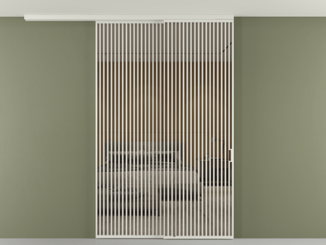 Перегородка Формато вдоль стены на потолок 2 створки с синхронным механизмом АЛПР 040.06 Алюминий серый Рефлективное бронзовое стекло "Стопсол", калёное Цена 3124200 AMD | Volhovec