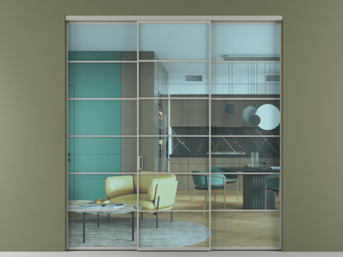 Перегородка Формато внутри проёма 3 створки АЛПР 040.04 Алюминий нейтральный серый Прозрачное голубое стекло, триплекс Цена 1718500 AMD | Volhovec