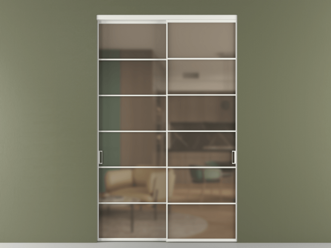 Перегородка Формато внутри проёма 2 створки АЛПР 040.04 Алюминий светло-серый Сатинированное бронзовое стекло, триплекс Цена 2943420 AMD  | Volhovec