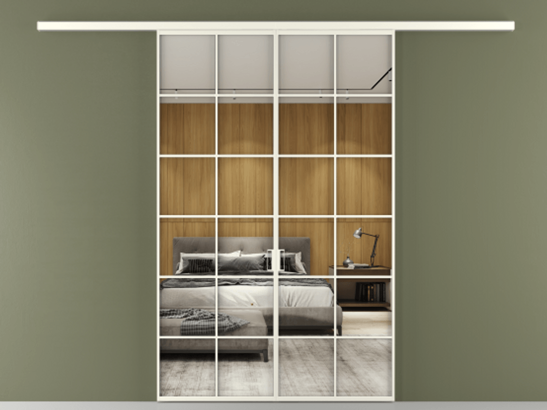 Перегородка Формато вдоль стены 2 створки АЛПР 040.05 Алюминий жемчужный Двустороннее зеркало, триплекс , триплекс 6 мм Цена 1397020 AMD | Volhovec