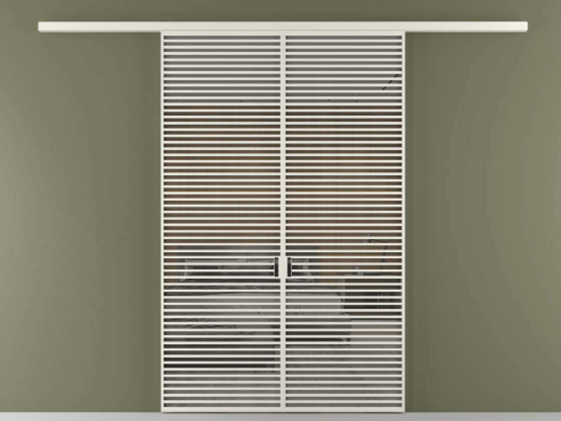 Перегородка Formato вдоль стены двустворчатая АЛПР 040.07 Алюминий Белый Рефлективное серое стекло "Stopsol", калёное, 6 мм Цена 402800 ₽ | Volhovec