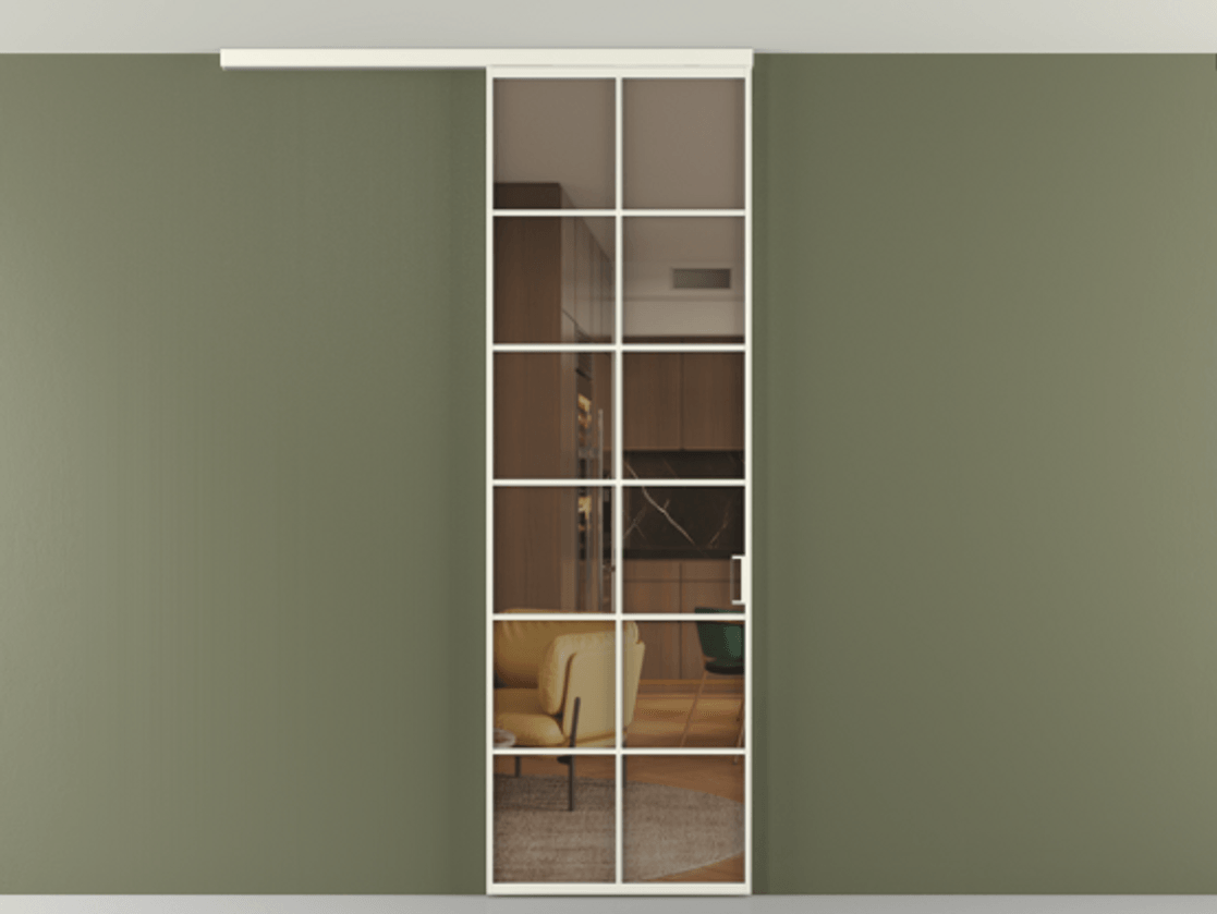 Перегородка Формато вдоль стены на потолок 1 створка АЛПР 040.05 Алюминий жемчужный Прозрачное бронзовое стекло, триплекс Цена 727350 AMD | Volhovec