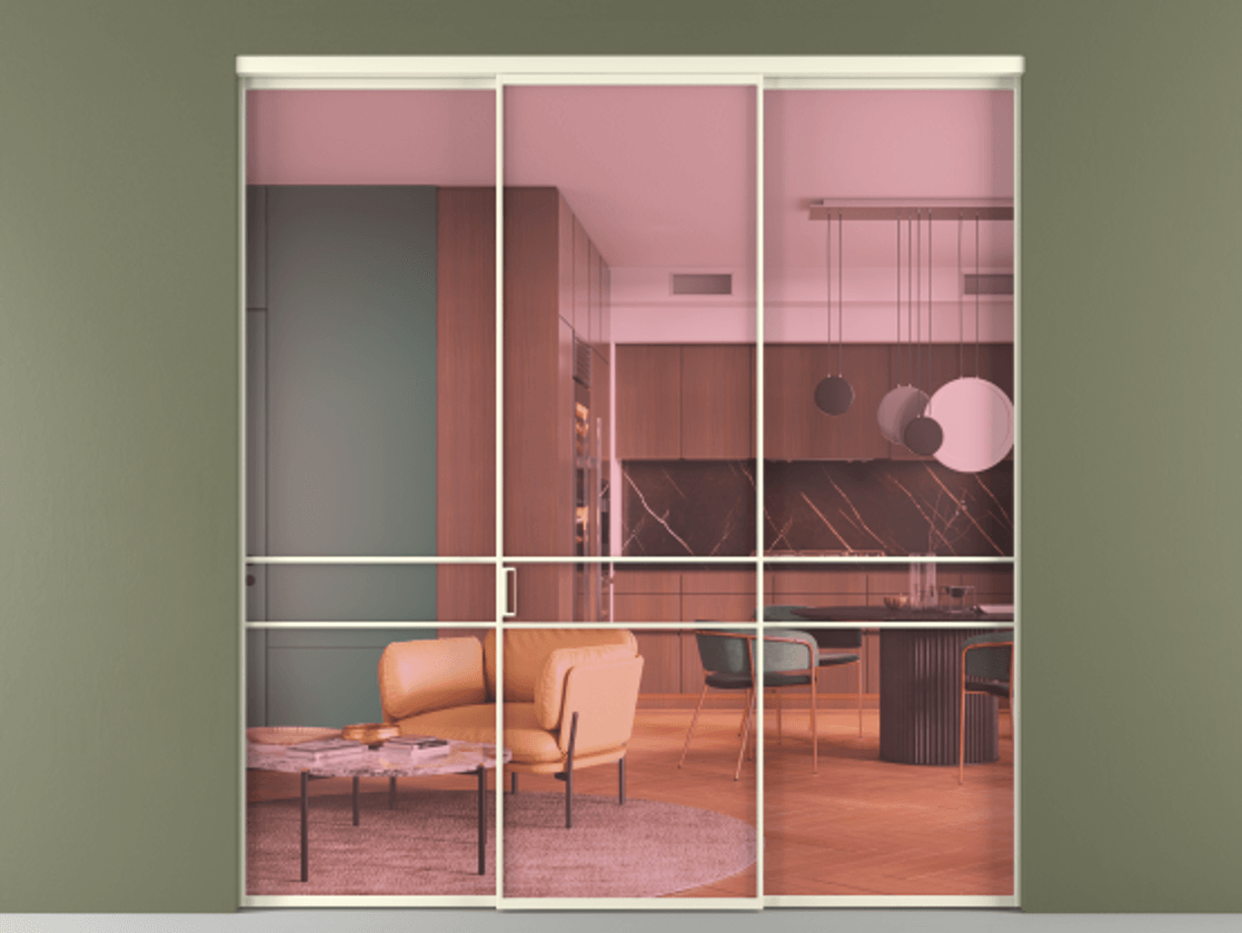 Перегородка Formato внутри проёма 3 створки АЛПР 040.02 Алюминий молочно-белый Прозрачное розовое стекло, триплекс Цена 1600200 AMD | Volhovec