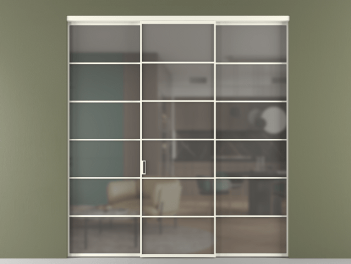 Перегородка Формато внутри проёма 3 створки АЛПР 040.04 Алюминий жемчужный Сатинированное серое стекло, триплекс Цена 1718540 AMD | Volhovec