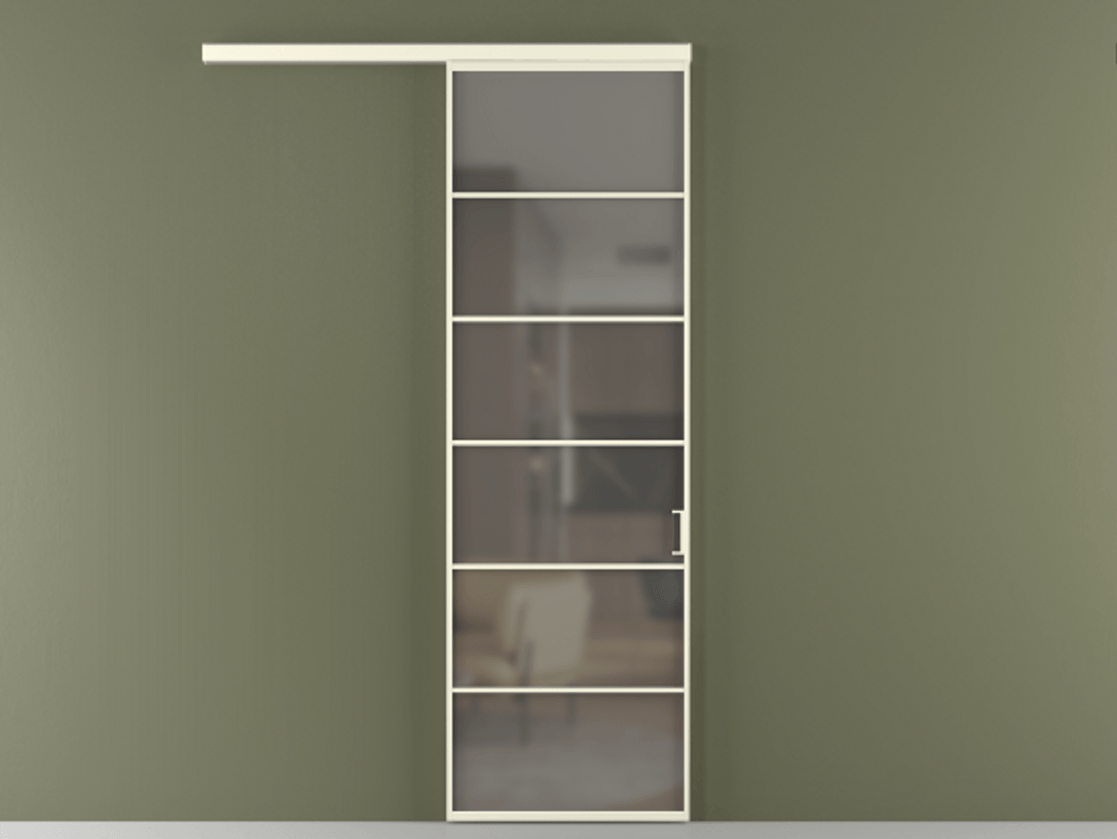 Перегородка Формато вдоль стены 1 створка АЛПР 040.04 Алюминий молочно-белый Сатинированное серое стекло, триплекс Цена 757490 AMD  | Volhovec