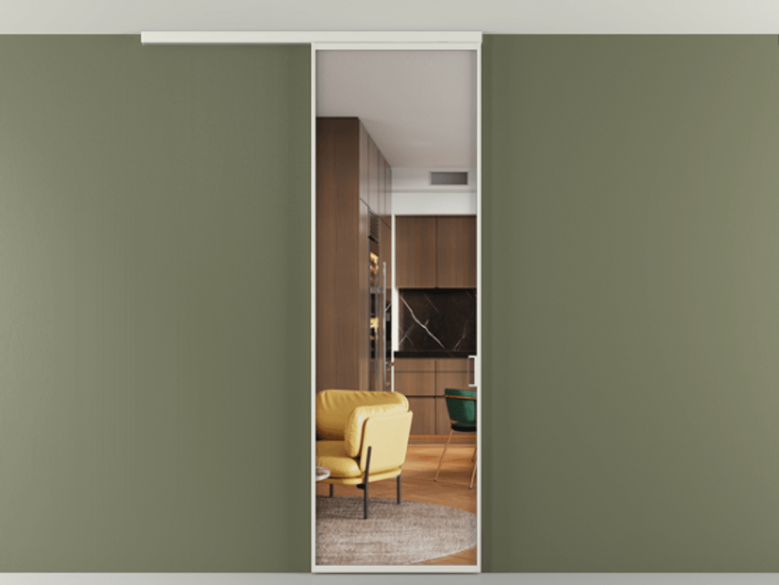 Перегородка Формато вдоль стены на потолок 1 створка АЛПР 040.01 Алюминий серый Прозрачное стекло "Кристал Вижн", калёное Цена 806380 AMD | Volhovec