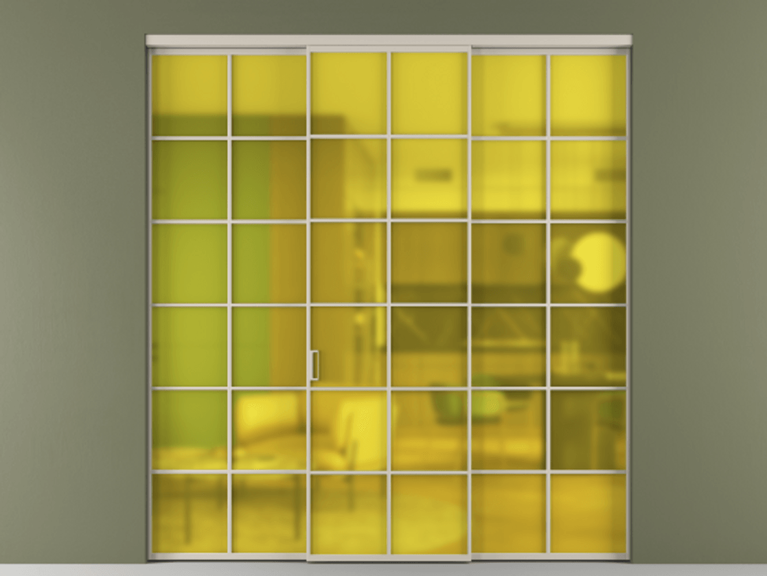 Перегородка Formato внутри проёма 3 створки АЛПР 040.05 Алюминий светло-бежевый Сатинированное жёлтое стекло, триплекс Цена 1718500 AMD | Volhovec