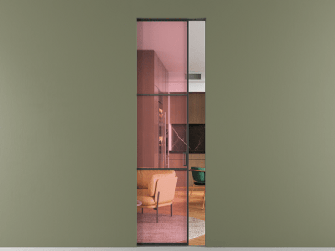 Перегородка Formato скрытый пенал 1 створка АЛПР 040.03 Алюминий Черный Прозрачное розовое стекло, триплекс Цена 1028500 AMD | Volhovec