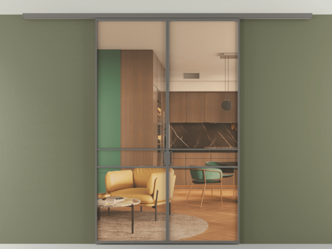 Перегородка Формато вдоль стены на потолок 2 створки АЛПР 040.02 Алюминий классический серый Прозрачное оранжевое стекло, триплекс Цена 1258500 AMD | Volhovec