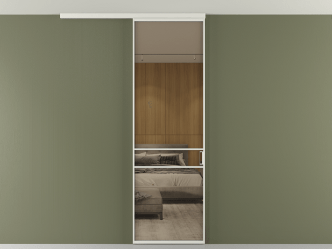 Перегородка Formato вдоль стены на потолок 1 створка АЛПР 040.02 Алюминий серый Рефлективное бронзовое стекло "Стопсол", калёное Цена 846440 AMD | Volhovec