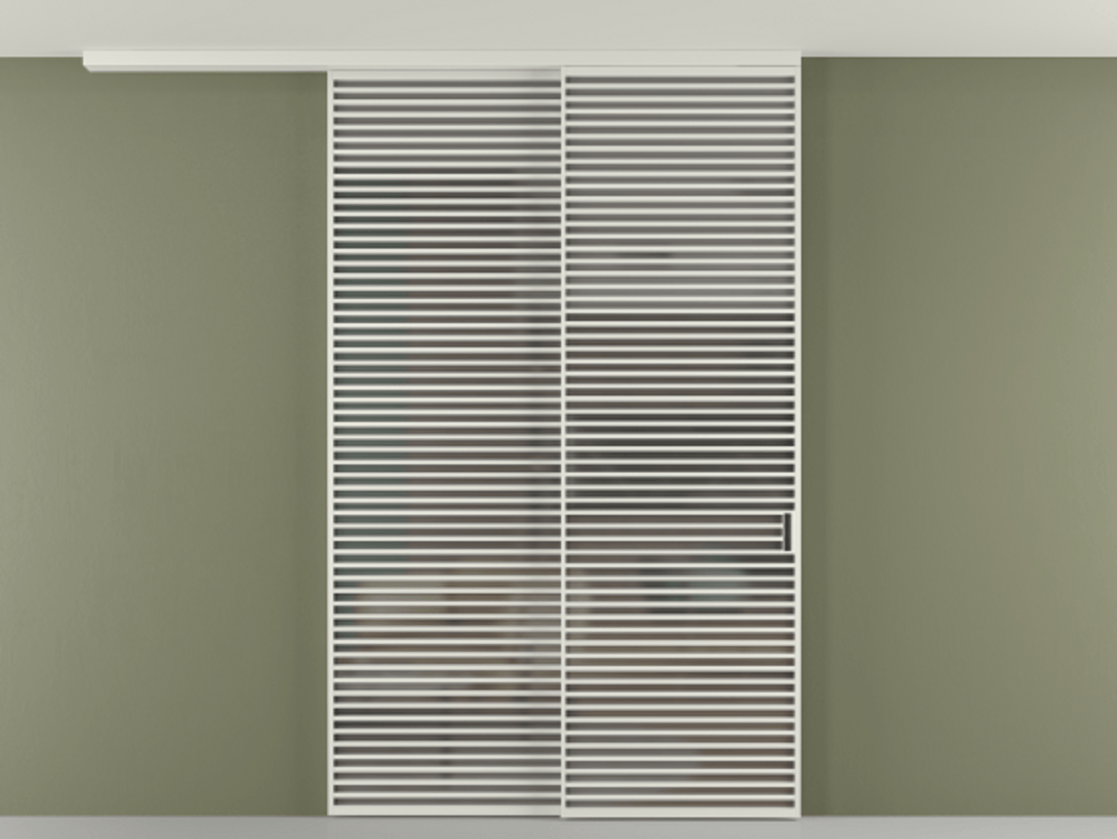 Перегородка Формато вдоль стены на потолок 2 створки с синхронным механизмом АЛПР 040.07 Алюминий серый Сатинированное серое стекло, триплекс Цена 3037880 AMD | Volhovec