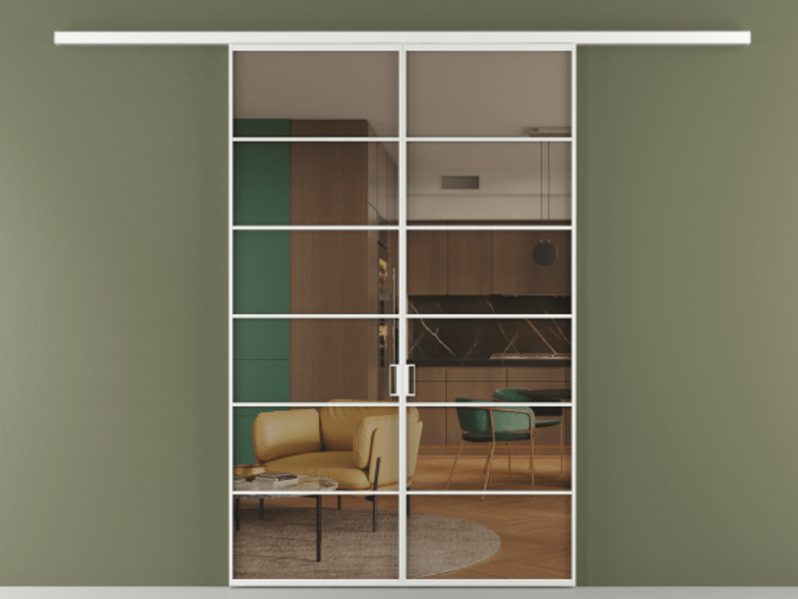 Перегородка Формато вдоль стены 2 створки АЛПР 040.04 Алюминий белоснежный Прозрачное бронзовое стекло, триплекс Цена 1397020 AMD | Volhovec