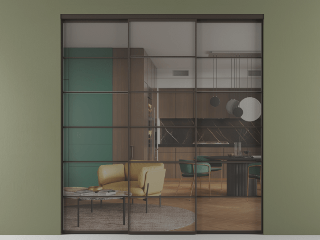 Перегородка Формато внутри проёма 3 створки АЛПР 040.04 Алюминий антрацит Прозрачное серое стекло, триплекс Цена 1718540 AMD | Volhovec