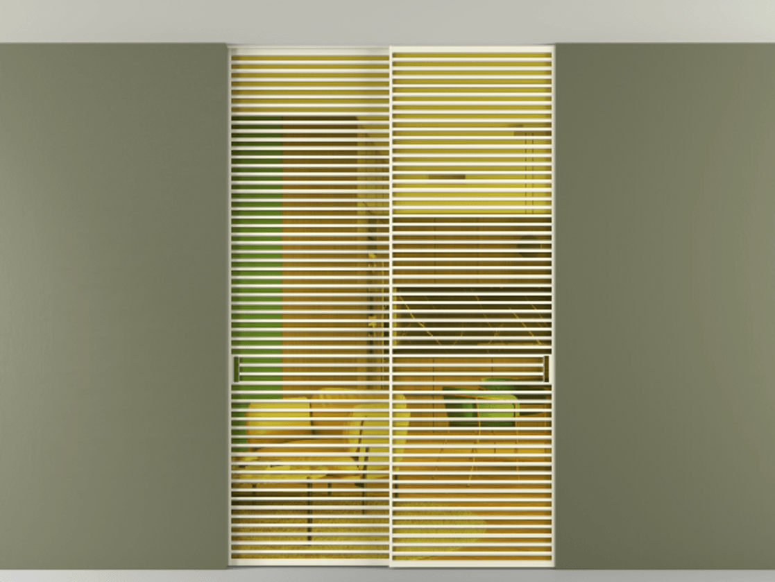 Перегородка Formato внутри проёма скрытое крепление в потолок 2 створки АЛПР 040.07 Алюминий молочно-белый Прозрачное жёлтое стекло, триплекс Цена 2764500 AMD | Volhovec