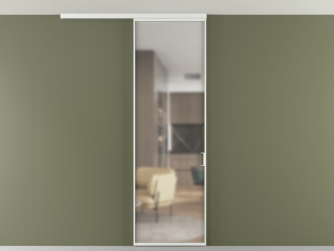 Перегородка Формато вдоль стены на потолок 1 створка АЛПР 040.01 Алюминий белоснежный Сатинированное стекло "Мателюкс Кристал Вижн", калёное, матовое, каленое 6 мм Цена 806380 AMD | Volhovec