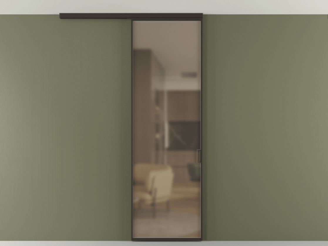 Перегородка Формато вдоль стены на потолок 1 створка АЛПР 040.01 Алюминий антрацит Сатинированное бронзовое стекло, триплекс Цена 623170 AMD | Volhovec