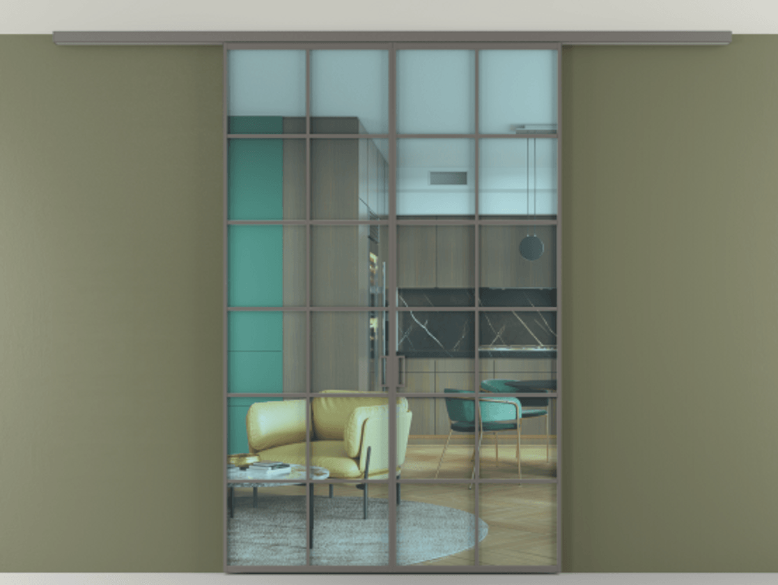 Перегородка Формато вдоль стены на потолок 2 створки АЛПР 040.05 Алюминий классический серый Прозрачное голубое стекло, триплекс Цена 1345300 AMD | Volhovec