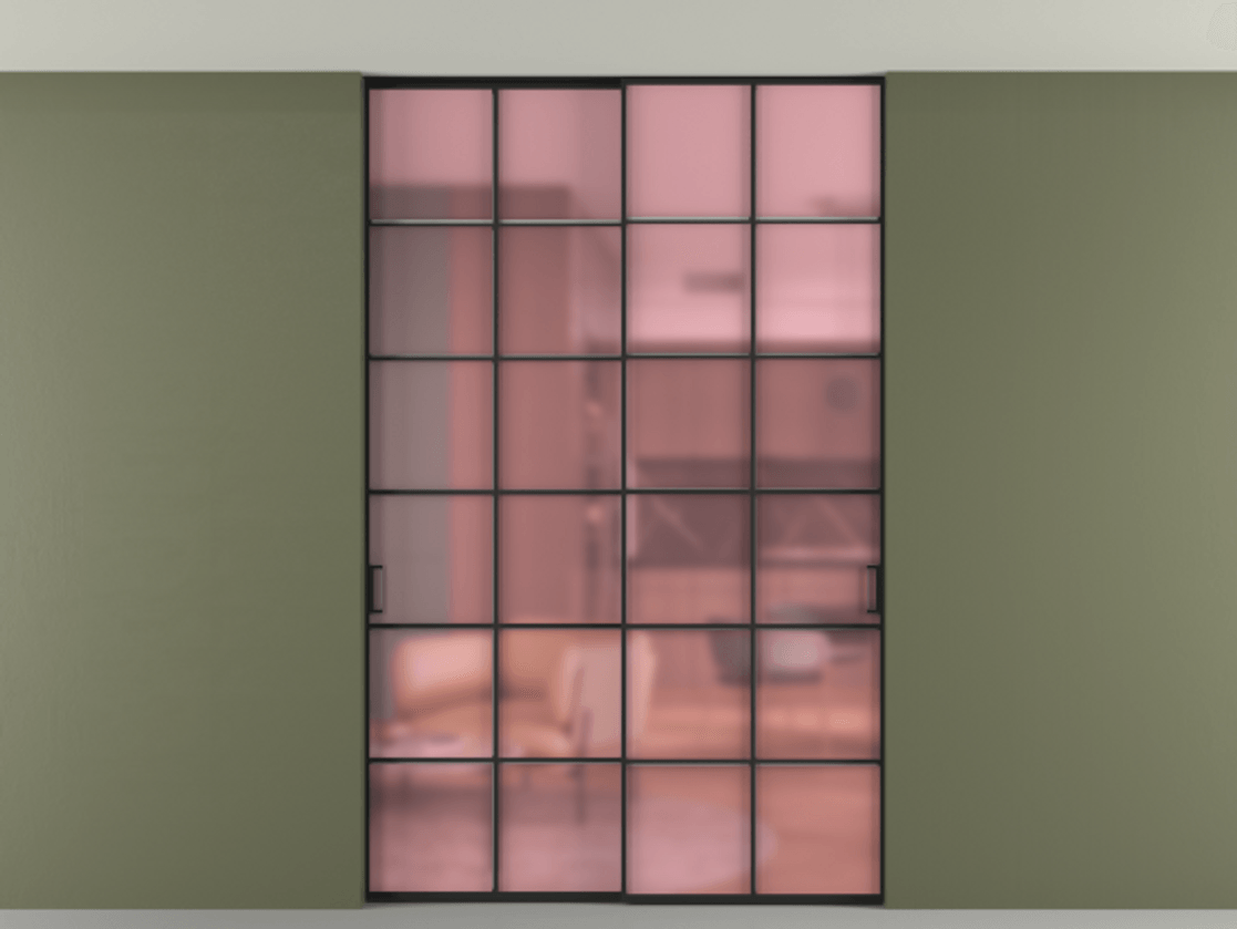 Перегородка Formato внутри проёма скрытое крепление в потолок 2 створки АЛПР 040.05 Алюминий Черный Сатинированное розовое стекло, триплекс Цена 1774800 AMD | Volhovec