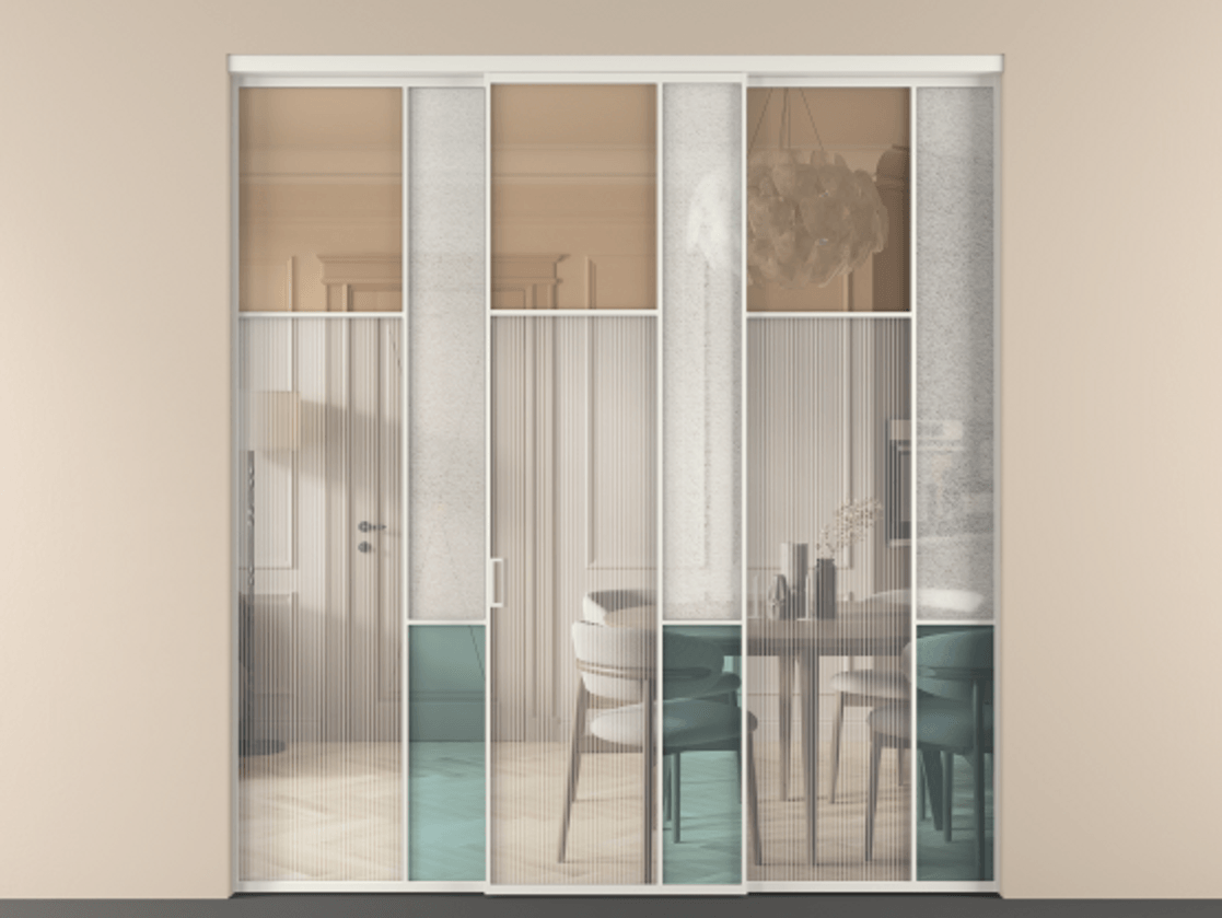 Перегородка Мозаик внутри проёма 3 створки АЛПР 041.10 Алюминий Белый Комбинация стекол Группы 1 и Группы 3 Цена 345170 ₽ | Volhovec