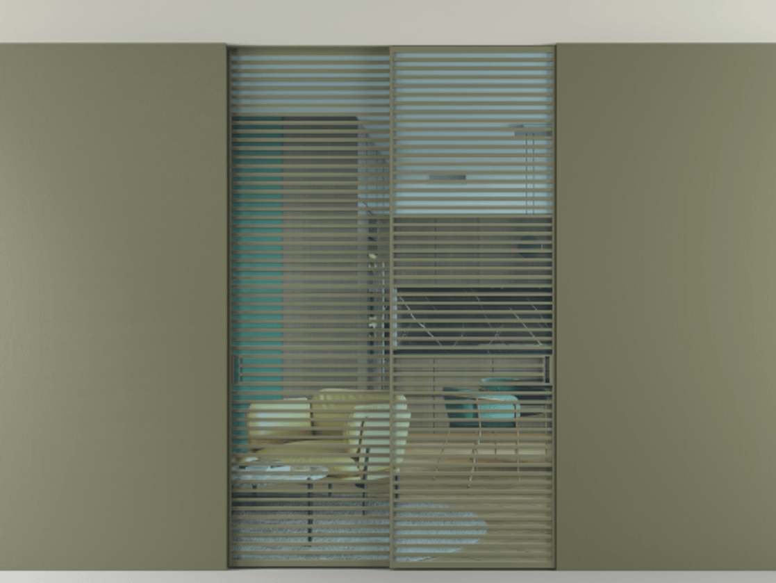 Перегородка Формато внутри проёма скрытое крепление в потолок 2 створки АЛПР 040.07 Алюминий оливковый тёмный Прозрачное голубое стекло, триплекс Цена 2764500 AMD | Volhovec