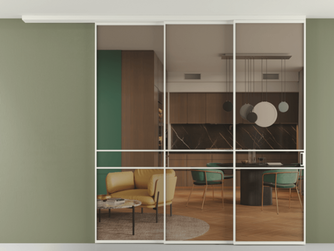 Перегородка Formato вдоль стены на потолок телескопик синхро 3 АЛПР 040.02 Алюминий Белый Прозрачное бронзовое стекло, триплекс, 6 мм Цена 2699080 AMD | Volhovec