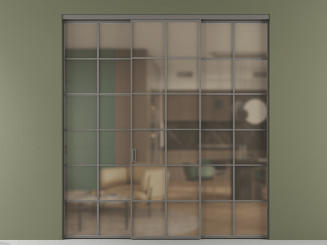 Перегородка Формато внутри проёма 3 створки АЛПР 040.05 Алюминий классический серый Сатинированное бронзовое стекло, триплекс Цена 1718540 AMD | Volhovec