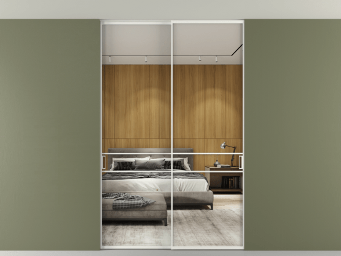 Перегородка Formato внутри проёма скрытое крепление в потолок 2 створки АЛПР 040.02 Алюминий светло-серый Двустороннее зеркало, триплекс , триплекс 6 мм Цена 1673960 AMD | Volhovec