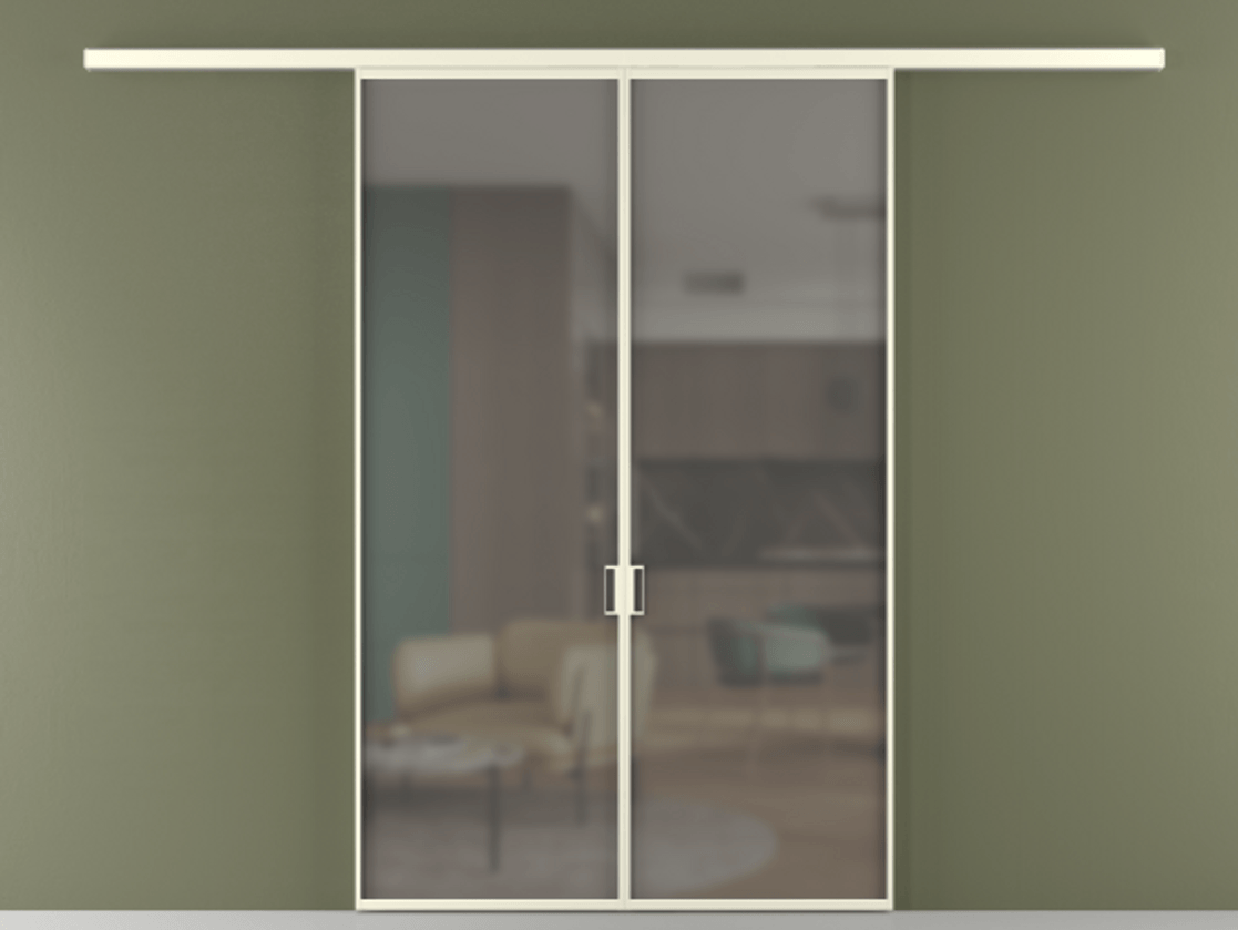 Перегородка Формато вдоль стены 2 створки АЛПР 040.01 Алюминий молочно-белый Сатинированное серое стекло, триплекс Цена 1263490 AMD | Volhovec