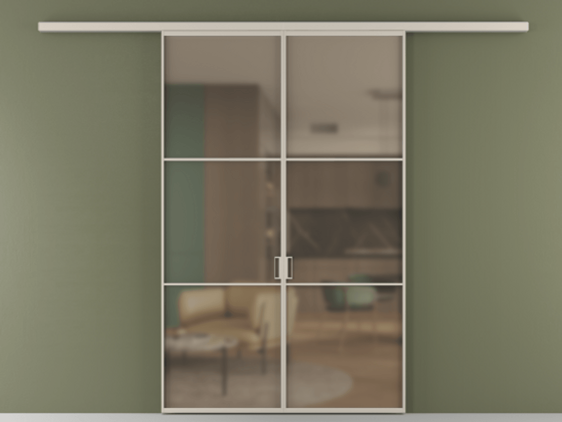 Перегородка Формато вдоль стены 2 створки АЛПР 040.03 Алюминий светло-бежевый Сатинированное бронзовое стекло, триплекс Цена 1318110 AMD | Volhovec