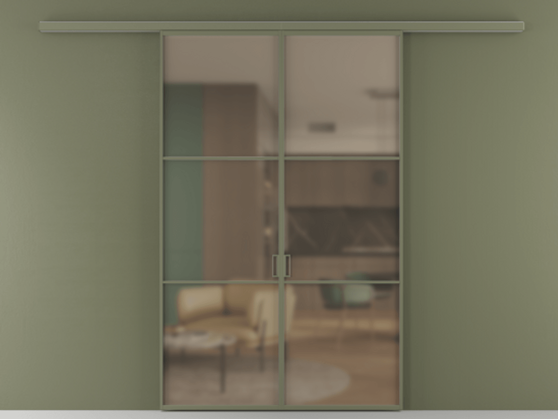 Перегородка Формато вдоль стены 2 створки АЛПР 040.03 Алюминий оливковый тёмный Сатинированное бронзовое стекло, триплекс Цена 195450 ₽ | Volhovec