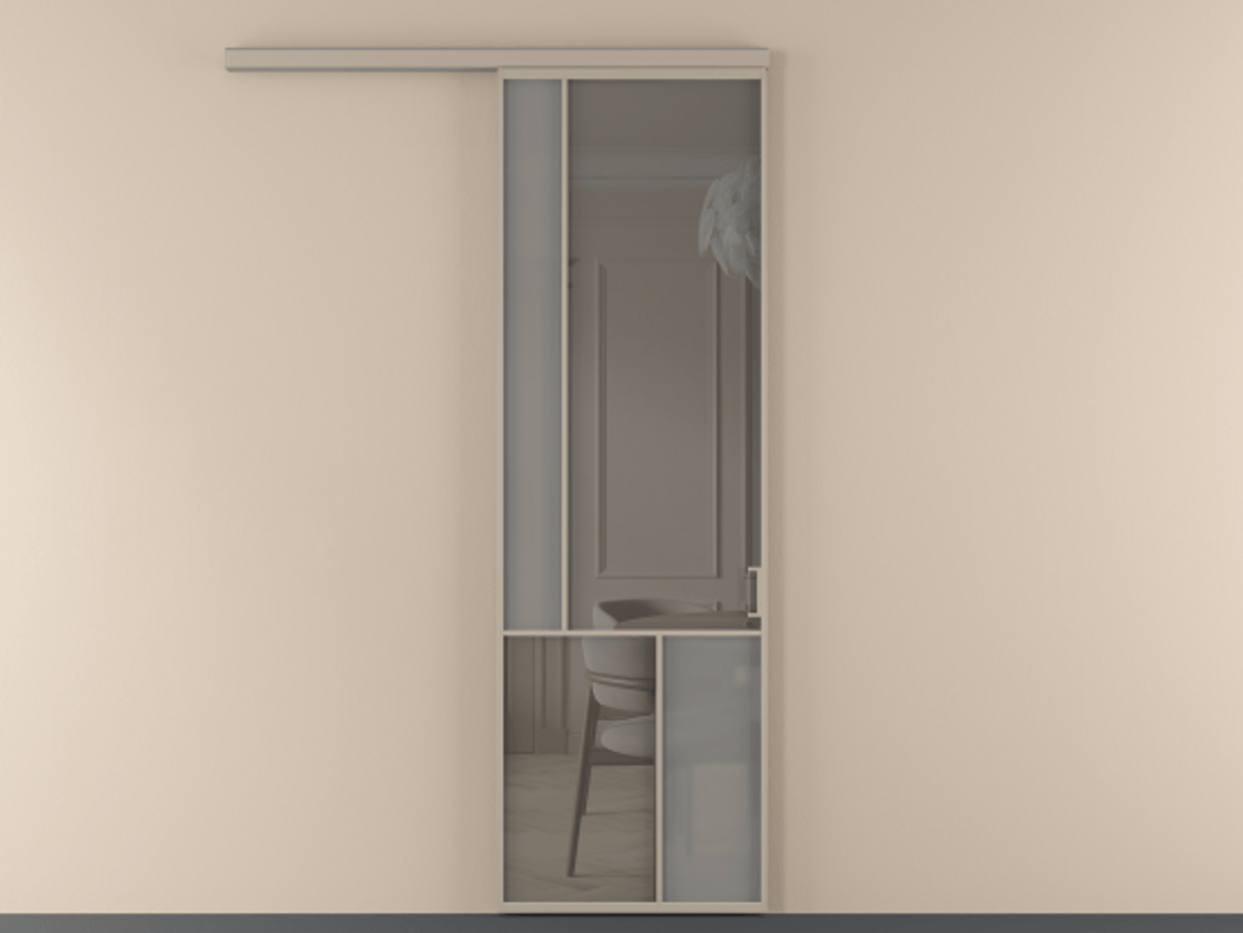 Перегородка Mosaic вдоль стены 1 створка АЛПР 041.20 Алюминий бисквитный Сатинированное серое стекло, триплекс, 6 мм + Прозрачное серое стекло, триплекс Цена 924130 AMD | Volhovec