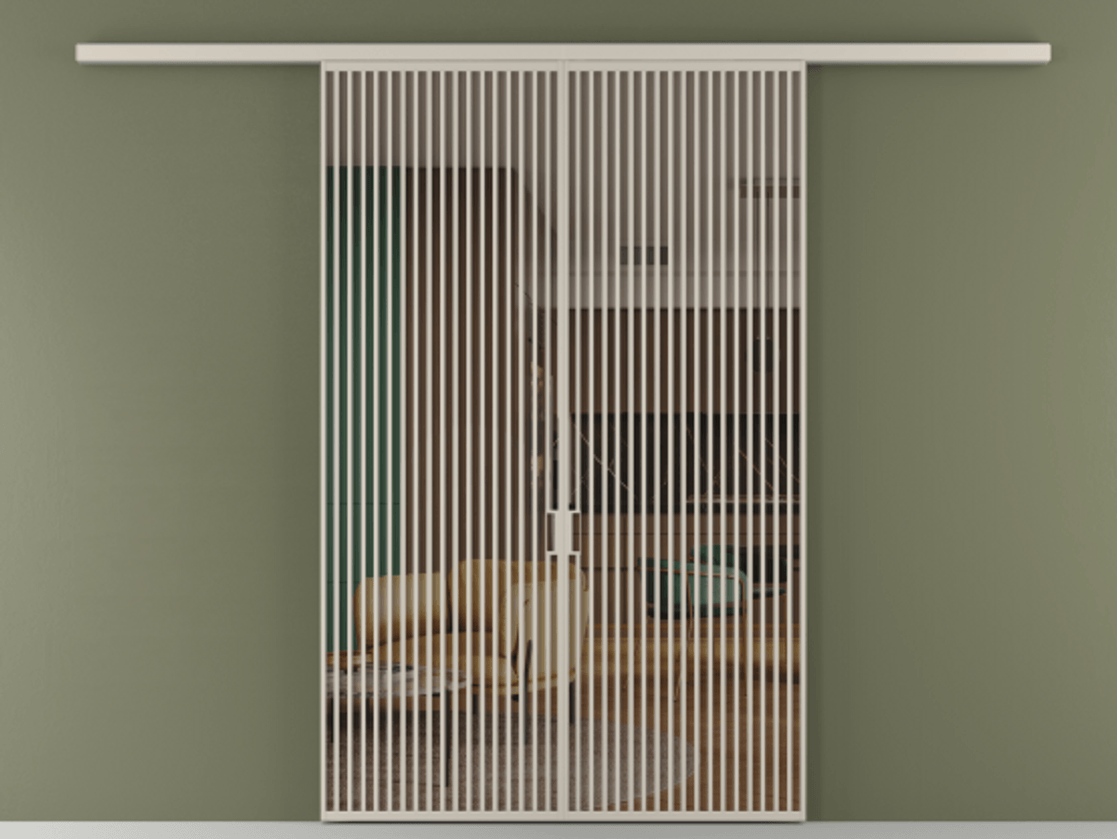 Перегородка Формато вдоль стены 2 створки АЛПР 040.06 Алюминий светло-бежевый Прозрачное бронзовое стекло, триплекс Цена 342450 ₽ | Volhovec