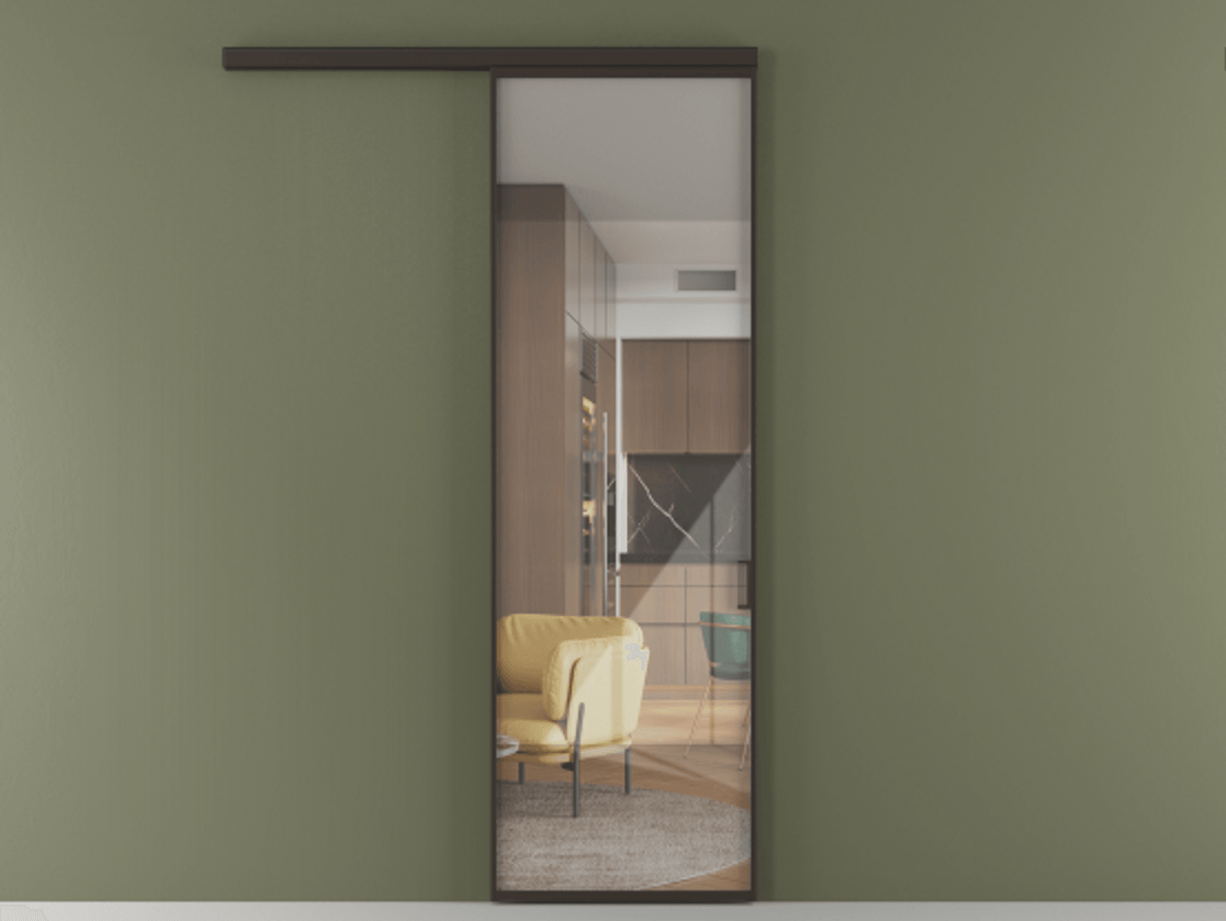 Перегородка Формато вдоль стены 1 створка АЛПР 040.01 Алюминий антрацит Рефлективное прозрачное стекло "Стопсол", калёное Цена 729430 AMD  | Volhovec