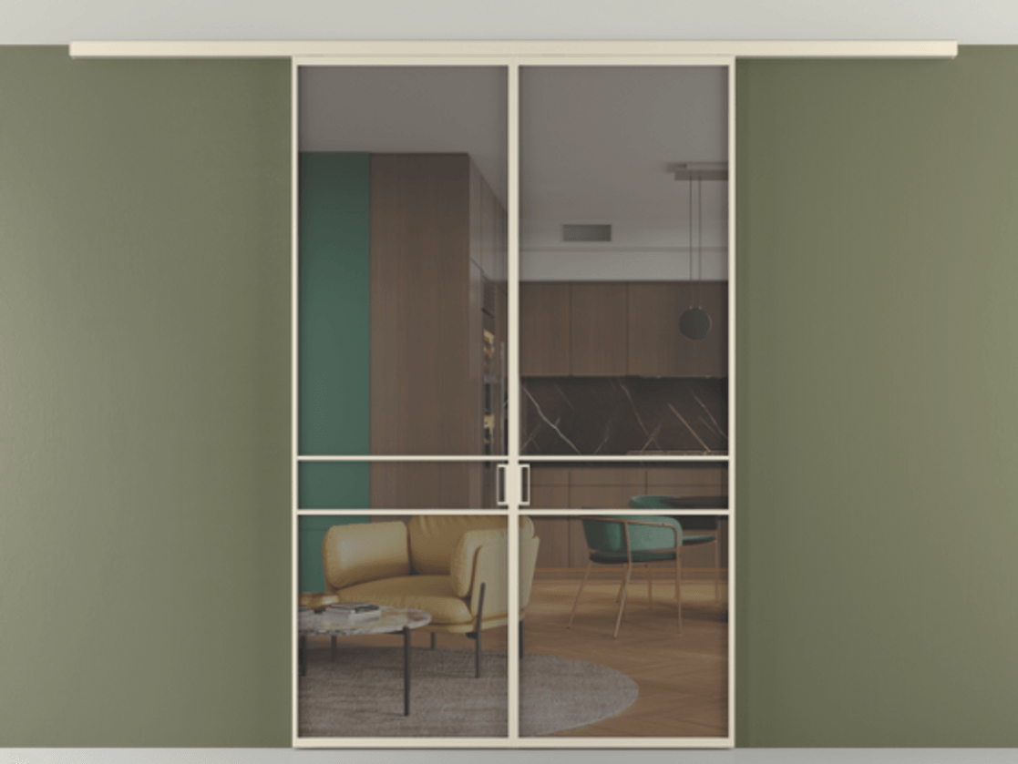 Перегородка Формато вдоль стены на потолок 2 створки АЛПР 040.02 Алюминий бежево-серый Прозрачное серое стекло, триплекс Цена 1537090 AMD | Volhovec