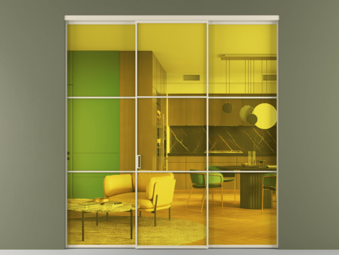 Перегородка Formato внутри проёма 3 створки АЛПР 040.03 Алюминий бежево-серый Прозрачное жёлтое стекло, триплекс Цена 1676200 AMD | Volhovec