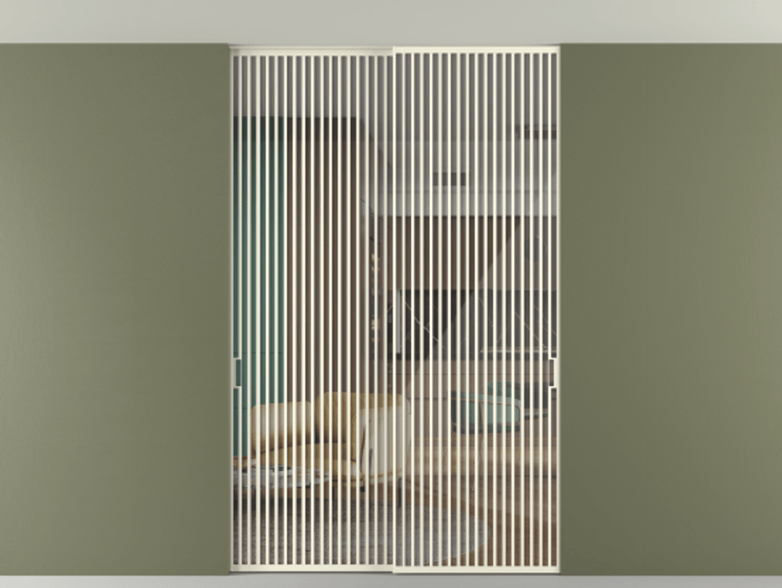 Перегородка Формато внутри проёма скрытое крепление в потолок 2 створки АЛПР 040.06 Алюминий молочно-белый Рефлективное прозрачное стекло "Стопсол", калёное Цена 3514430 AMD | Volhovec